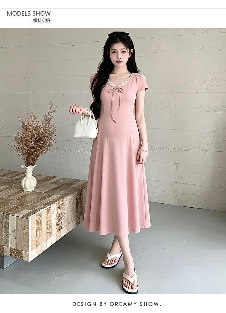 새로운 2026 여름 출산 착용 다용도 순면 캐주얼 롱 스커트 루즈핏 높은 탄력성 임산부 드레스 상세 이미지 24