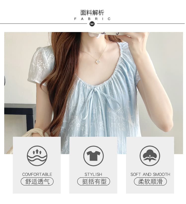 2026 여름 새로운 출산 착용 낭만주의 캐주얼 V넥 레이스업 허리 수축 롱 스커트 루즈핏 임산부 드레스 상세 이미지 7