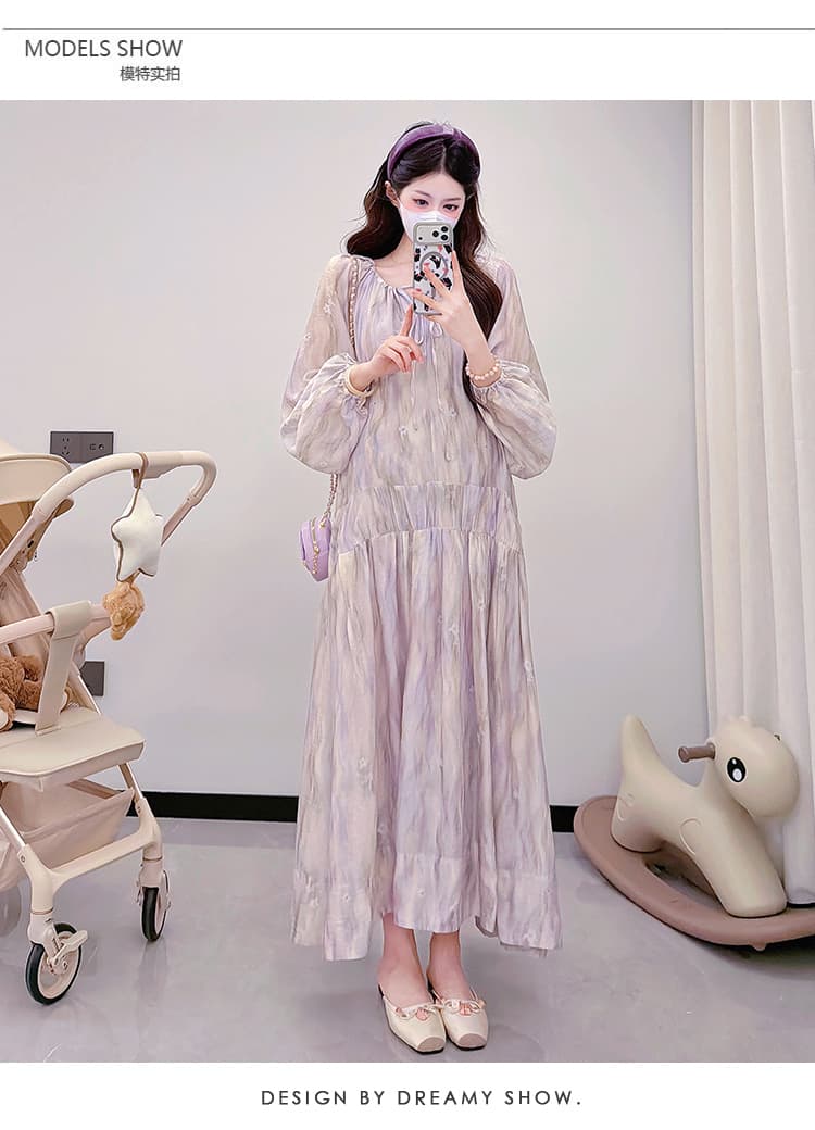 새로운 지금 2026 봄 새로운 출산 착용 프랑스식 낭만주의 빅 사이즈 루즈핏 중간 길이 슬림해 보이는 드레스 상세 이미지 9