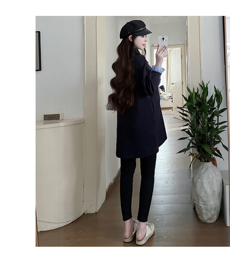 실사 새로운 2026 봄 가을 다용도 페이크 레이어드 패치워크 색상 후드티 드레스 레깅스 임산부 세트 상세 이미지 15