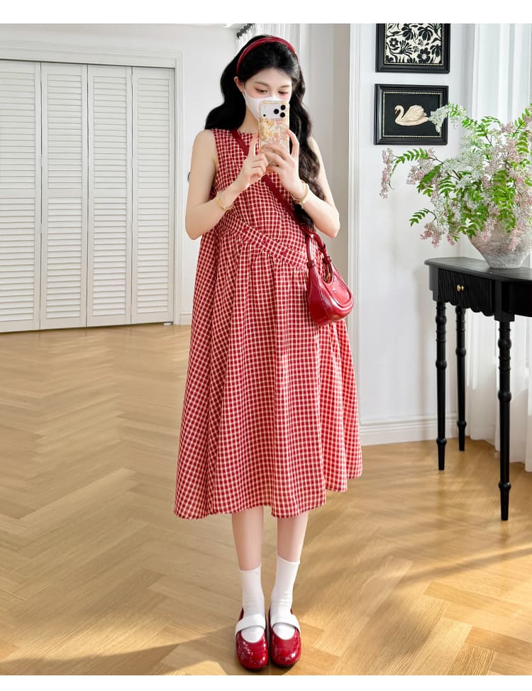 2026 봄 가을 새로운 패션 출산 착용 검정색 오픈 가디건 체크무늬 조끼 스커트 투피스 세트 출산 착용 상세 이미지 14