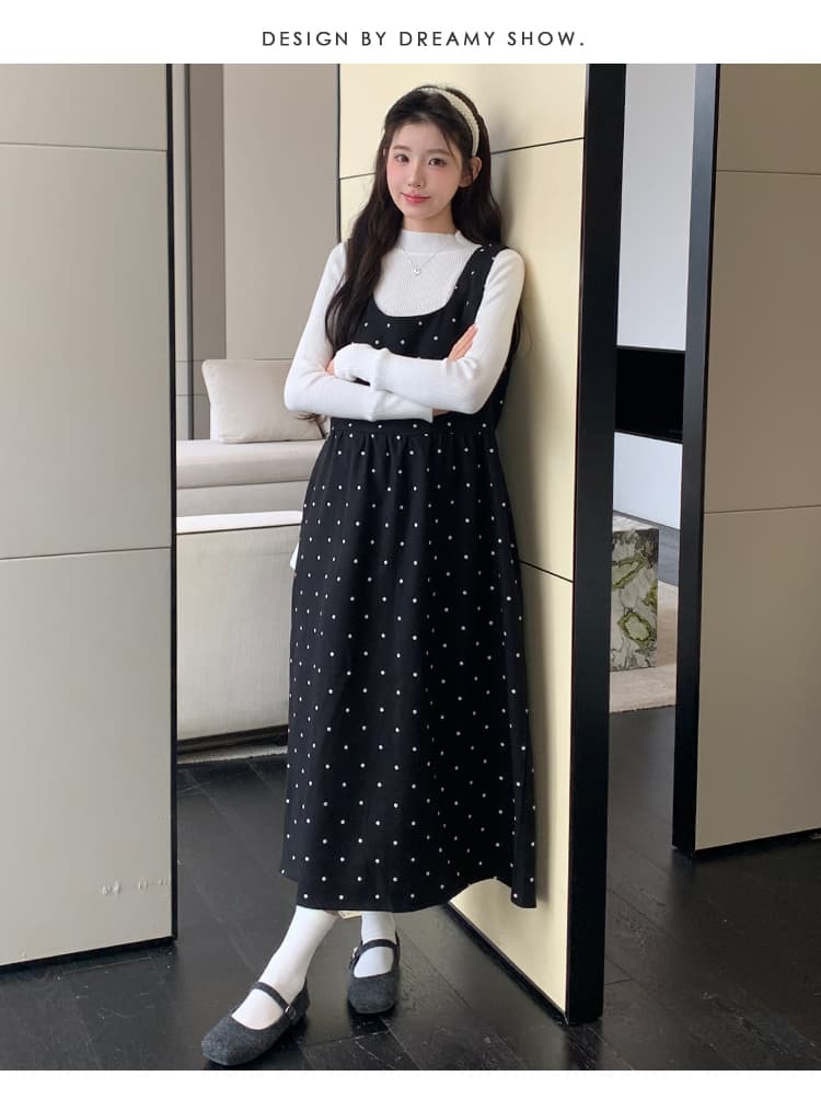새로운 2026 가을 겨울 한 바람을 피우다 롱 코트 도트 무늬 모직 임산부 빅 사이즈 드레스 예쁜 스웨터 세트 상세 이미지 24