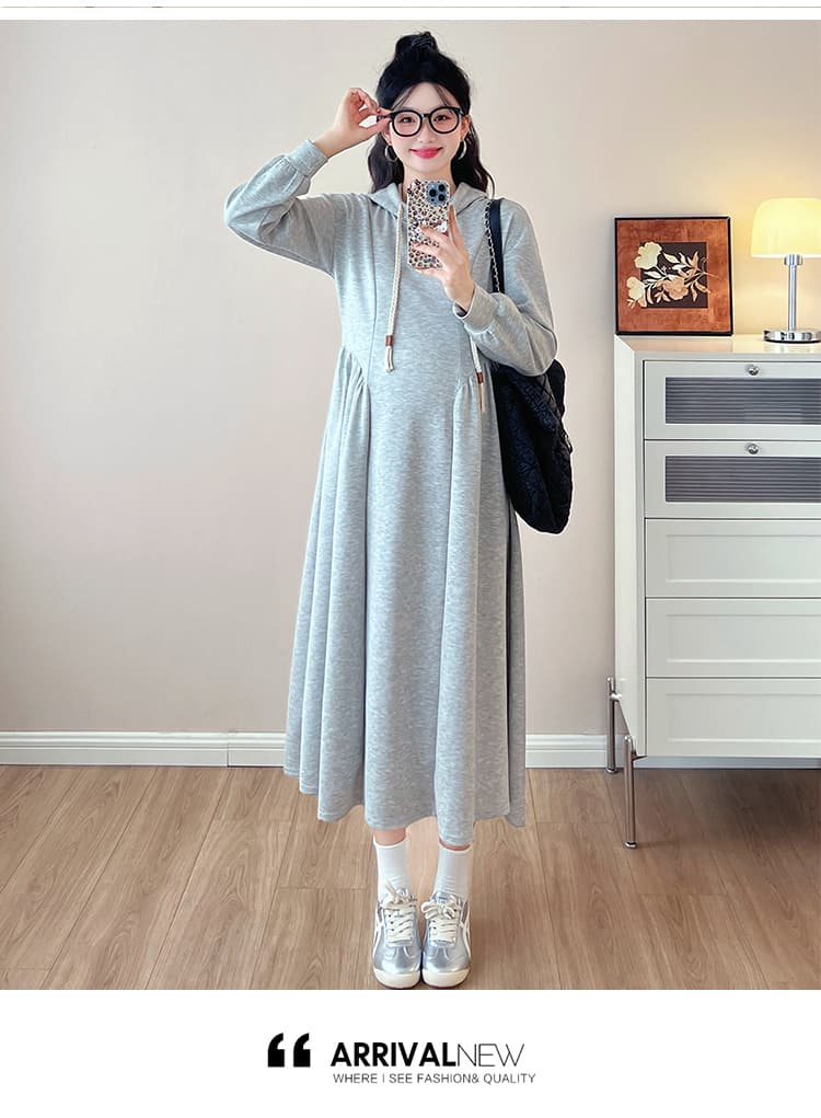 2026 새로운 가을 겨울 레트로 캐주얼 후드 드레스 가을 배 모양 몸 후드티 드레스 임산부 드레스 상세 이미지 10