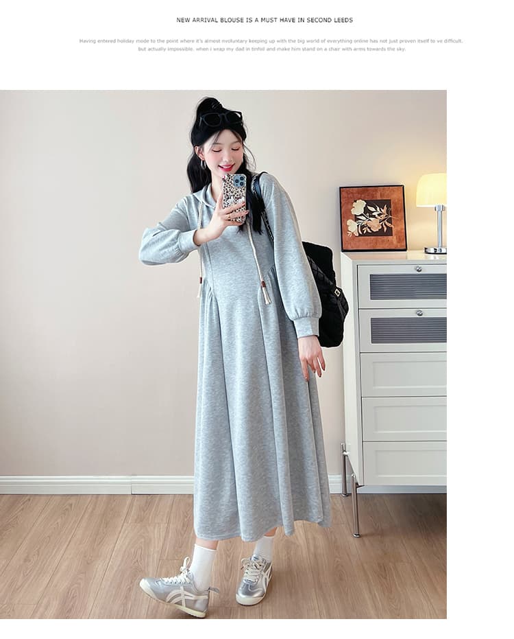 2026 새로운 가을 겨울 레트로 캐주얼 후드 드레스 가을 배 모양 몸 후드티 드레스 임산부 드레스 상세 이미지 18