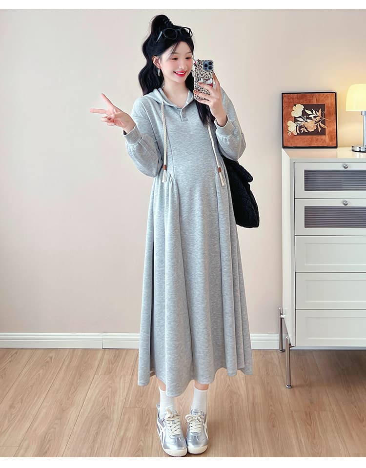 2026 새로운 가을 겨울 레트로 캐주얼 후드 드레스 가을 배 모양 몸 후드티 드레스 임산부 드레스 상세 이미지 20