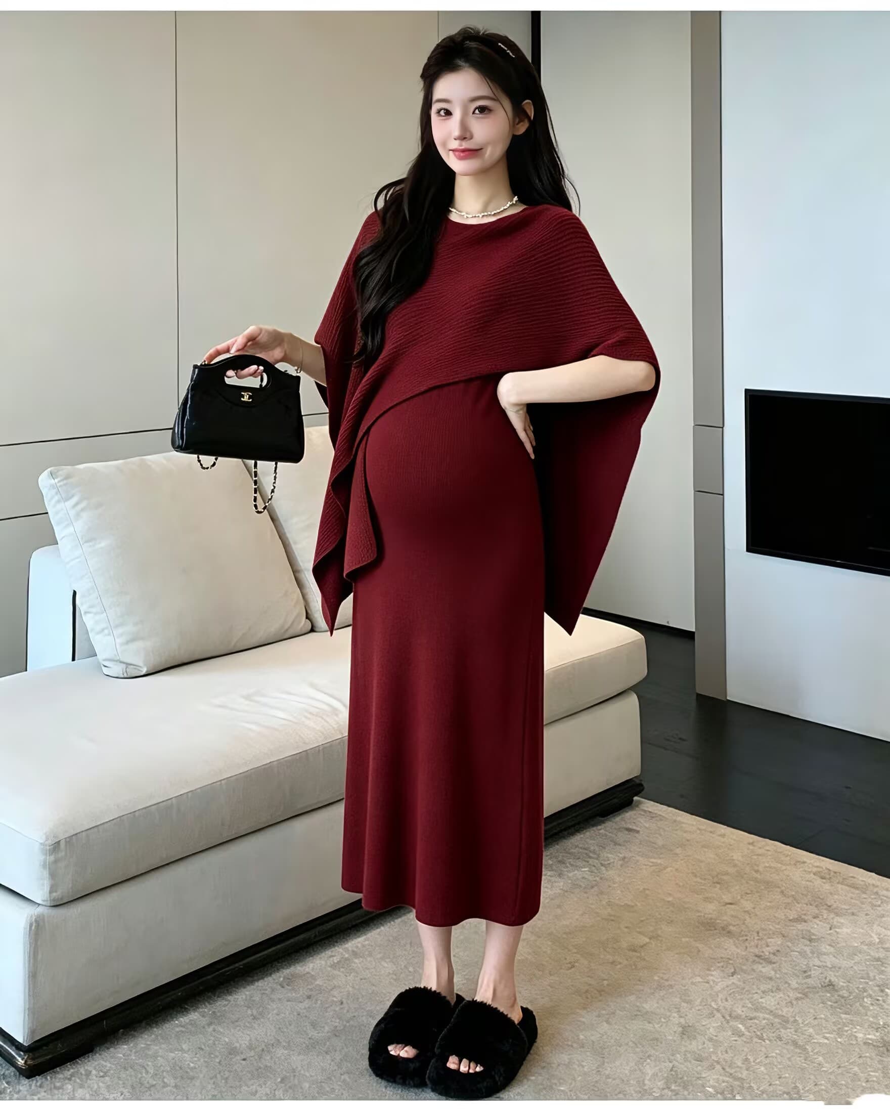 2026 가을 겨울 새로운 프랑스식 품격 페이크 레이어드 니트 여성 드레스 고급 센스 슬림해 보이는 다용도 출산 스커트 상세 이미지 8