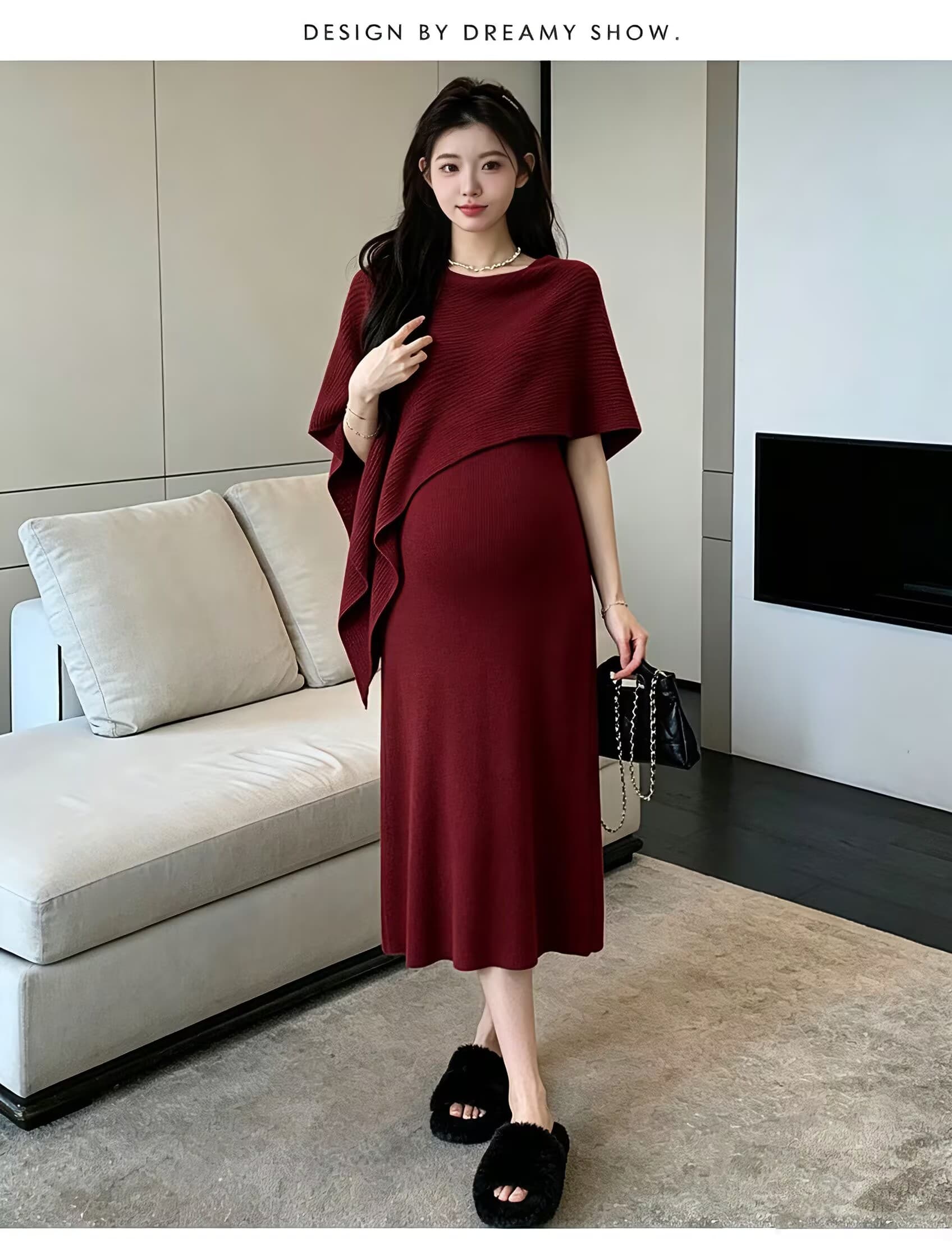 2026 가을 겨울 새로운 프랑스식 품격 페이크 레이어드 니트 여성 드레스 고급 센스 슬림해 보이는 다용도 출산 스커트 상세 이미지 10