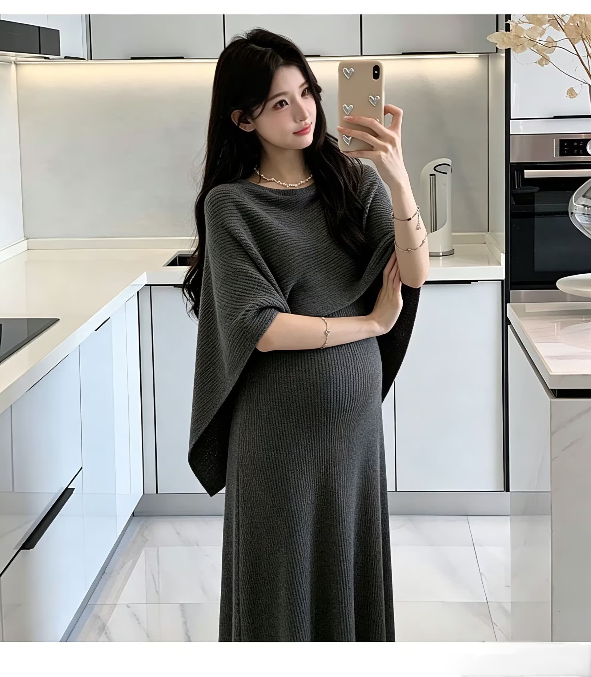 2026 가을 겨울 새로운 프랑스식 품격 페이크 레이어드 니트 여성 드레스 고급 센스 슬림해 보이는 다용도 출산 스커트 상세 이미지 17