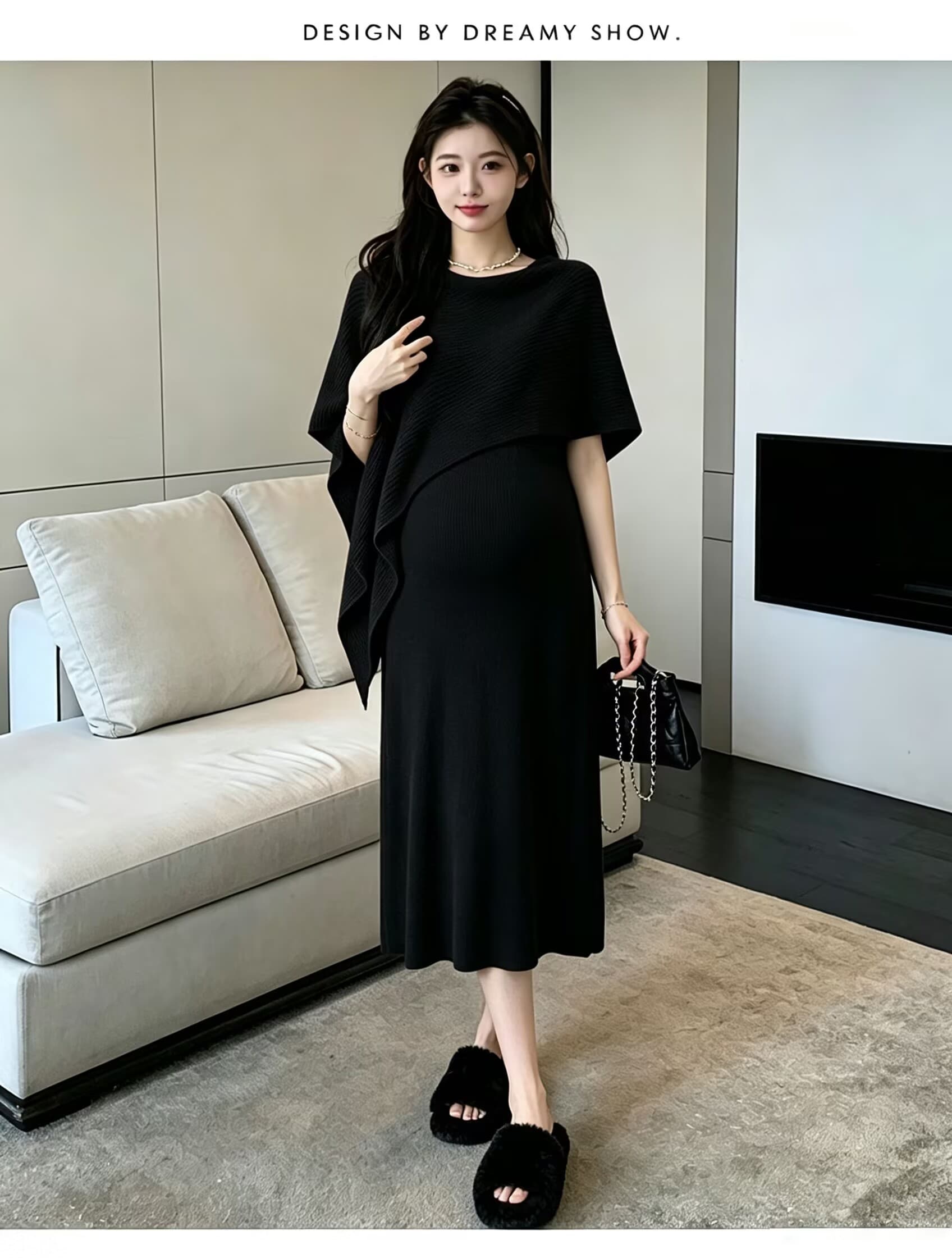 새로운 2026 가을 겨울 프랑스식 품격 페이크 레이어드 니트 여성 드레스 슬림해 보이는 다용도 출산 스커트 스웨터 상세 이미지 3