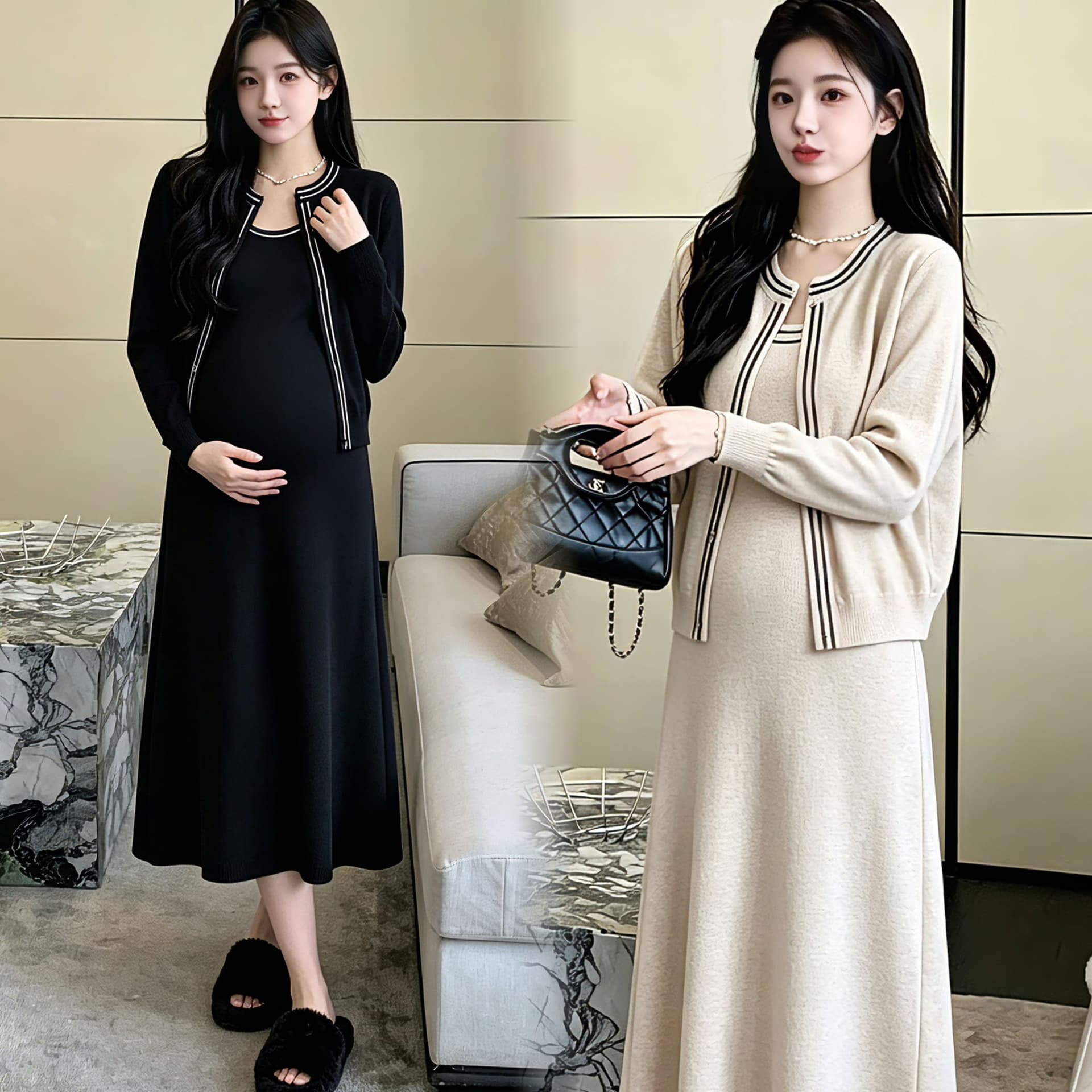2026 가을 겨울 새로운 품격 스웨터 코트 슬립 드레스 부드러운 바람 슬림해 보이는 다용도 부드러운 찹쌀 니트 출산 스커트 이미지 4