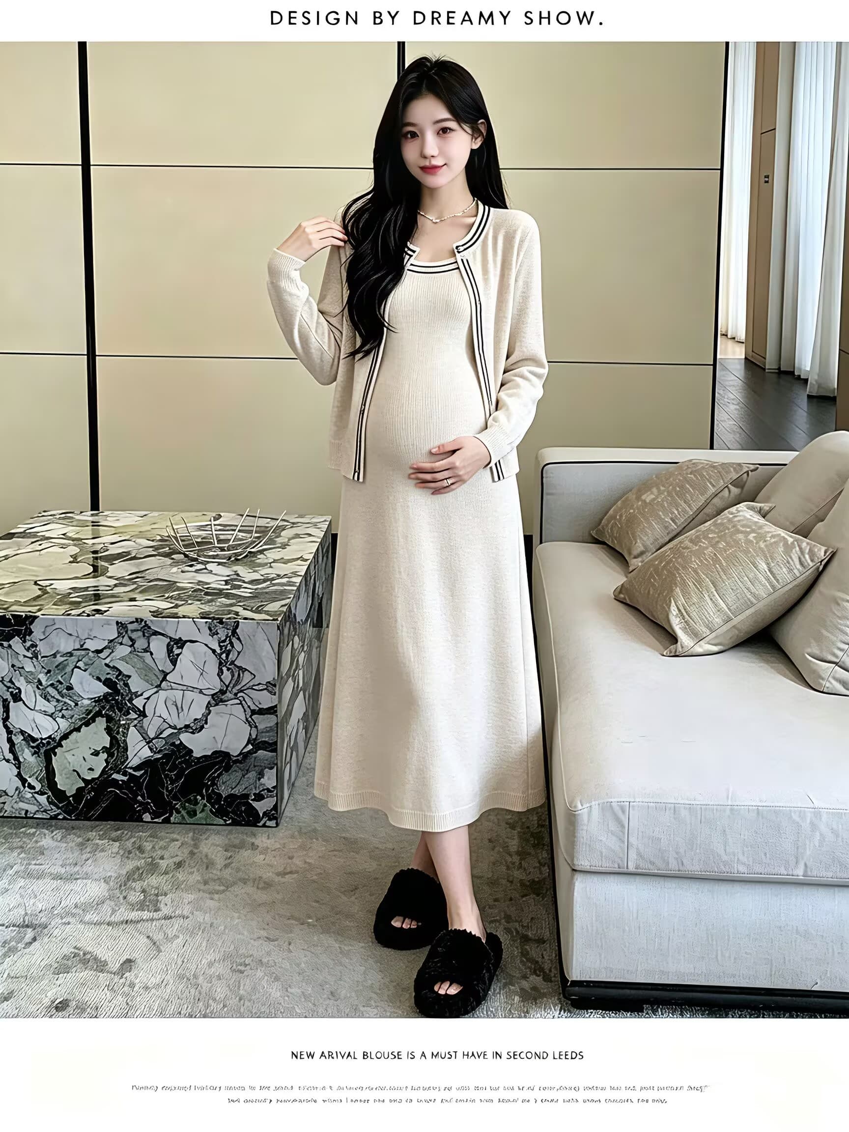 2026 가을 겨울 새로운 품격 스웨터 코트 슬립 드레스 부드러운 바람 슬림해 보이는 다용도 부드러운 찹쌀 니트 출산 스커트 상세 이미지 9