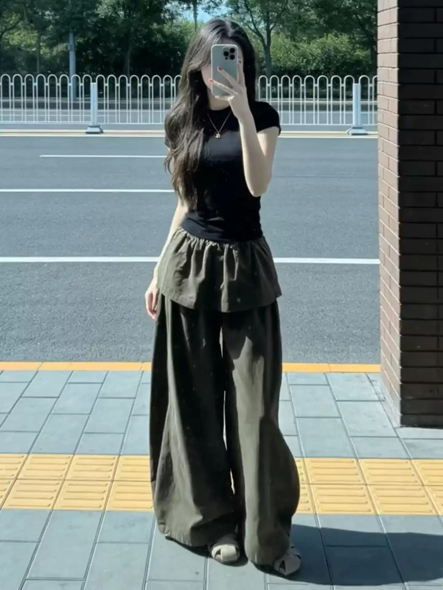 한 부서 그레이트 통해보기 가져 가라. 전체 집합 2026 새로운 반팔 티셔츠 여성 여름 군용 녹색 와이드 레그 팬츠 어린이 세트 상세 이미지 3