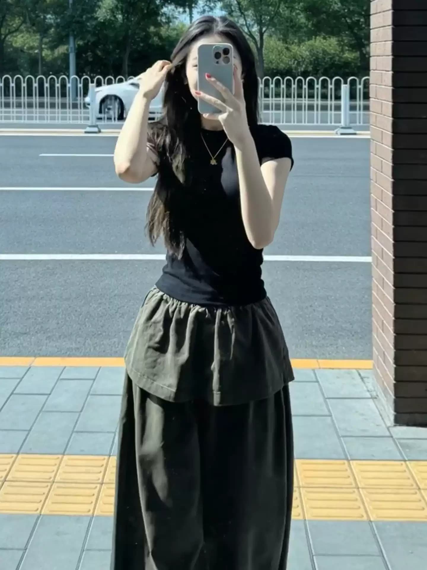 한 부서 그레이트 통해보기 가져 가라. 전체 집합 2026 새로운 반팔 티셔츠 여성 여름 군용 녹색 와이드 레그 팬츠 어린이 세트 상세 이미지 4
