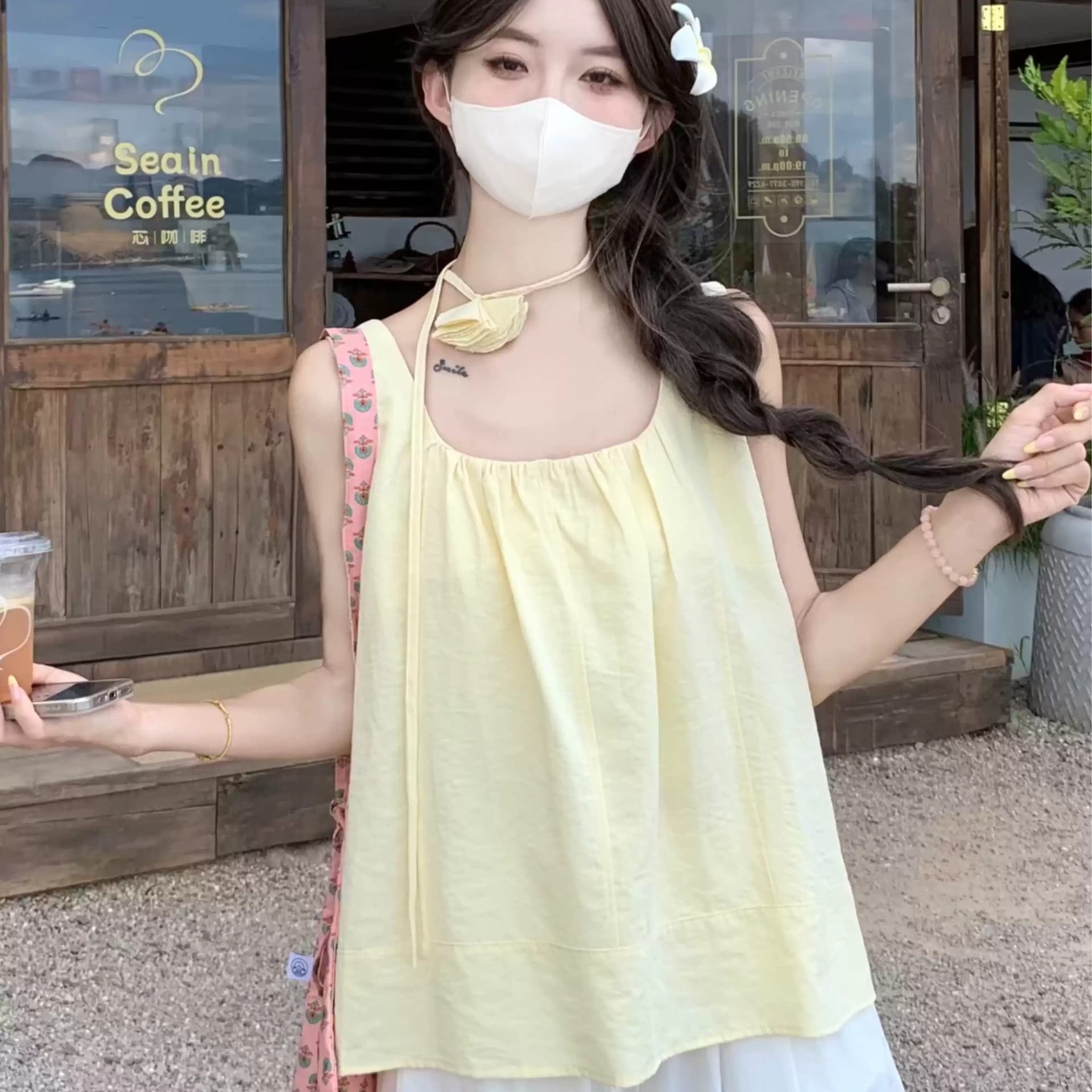 보라색 3 차원 꽃 리본 조끼 맨위 여성 이른 가을 새로운 품격 연령 감소 다용도 인형 셔츠 아름다운 세트 이미지 5