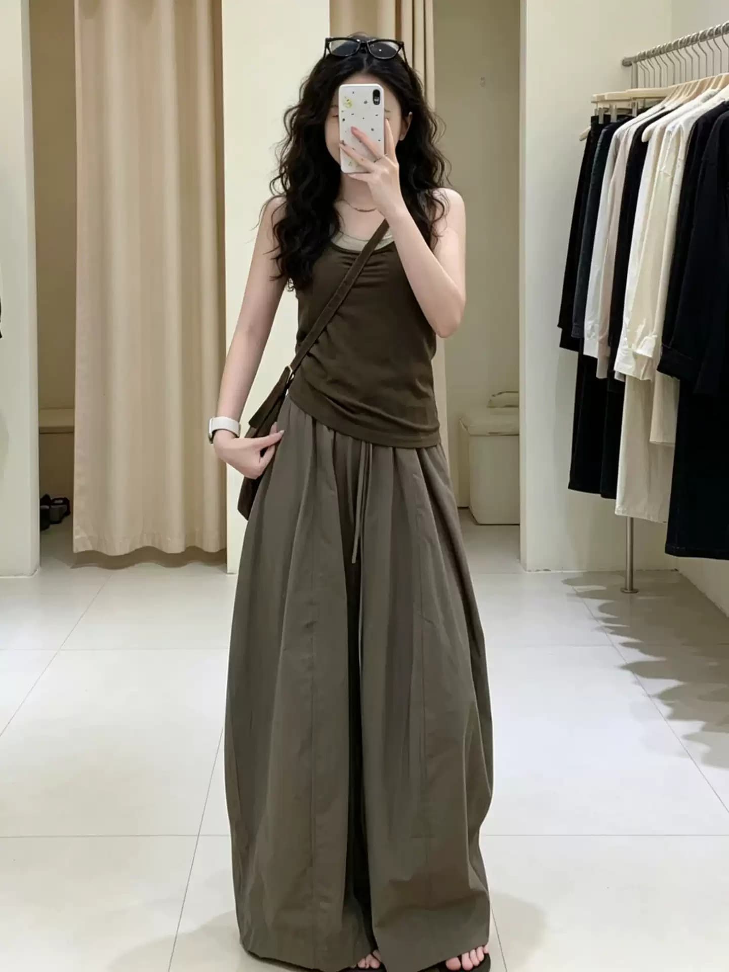 자이언트 잘 생긴 ootd 착용 가져 가라. 전체 집합 2026 새로운 페이크 레이어드 캐미솔 여름 와이드 레그 팬츠 어린이 세트 상세 이미지 1