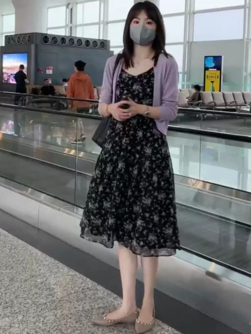인기 보라색 자외선 차단 의류 오픈 가디건 에어컨 서비스 세트 드레스 2026 봄 표지 배 꽃무늬 슬립 드레스 투피스 세트 상세 이미지 1
