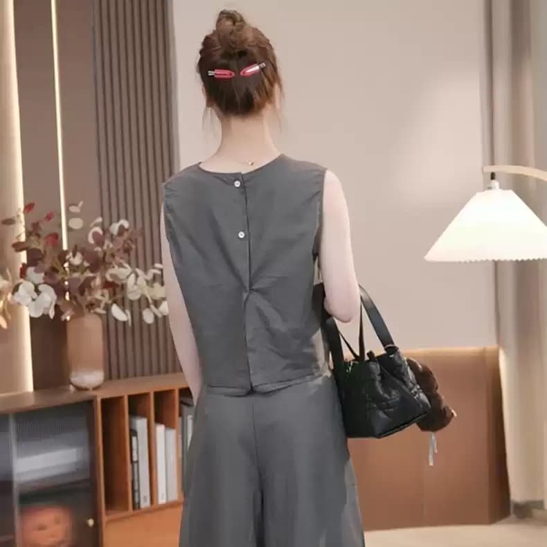 绯 사직 여름 새로운 코끼리 회색 불규칙 모통이 칼 바지 작은 대중 아니요 명중 섹션 민소매 베스트 세트 이미지 4