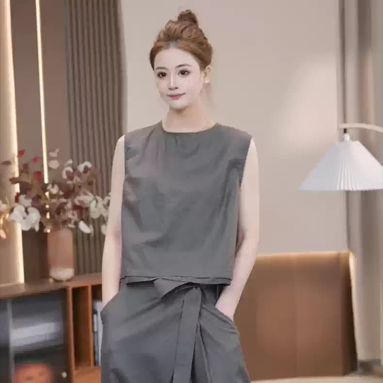 绯 사직 여름 새로운 코끼리 회색 불규칙 모통이 칼 바지 작은 대중 아니요 명중 섹션 민소매 베스트 세트 이미지 2