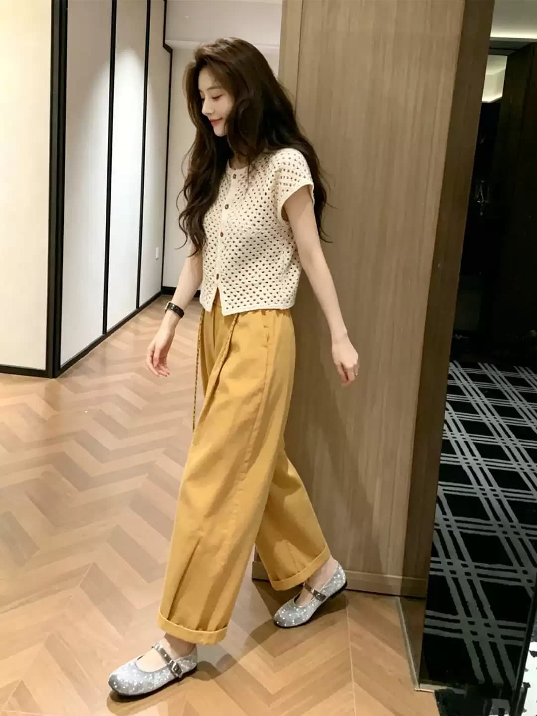2026 새로운 품격 전체 집합 ootd 착용 가져 가라. 초여름 고유 한 아름다운 작은 키 와이드 레그 팬츠 투피스 슈트 여성 이미지 3