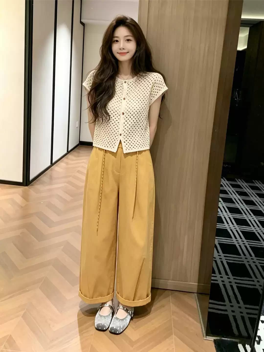 2026 새로운 품격 전체 집합 ootd 착용 가져 가라. 초여름 고유 한 아름다운 작은 키 와이드 레그 팬츠 투피스 슈트 여성 이미지 4