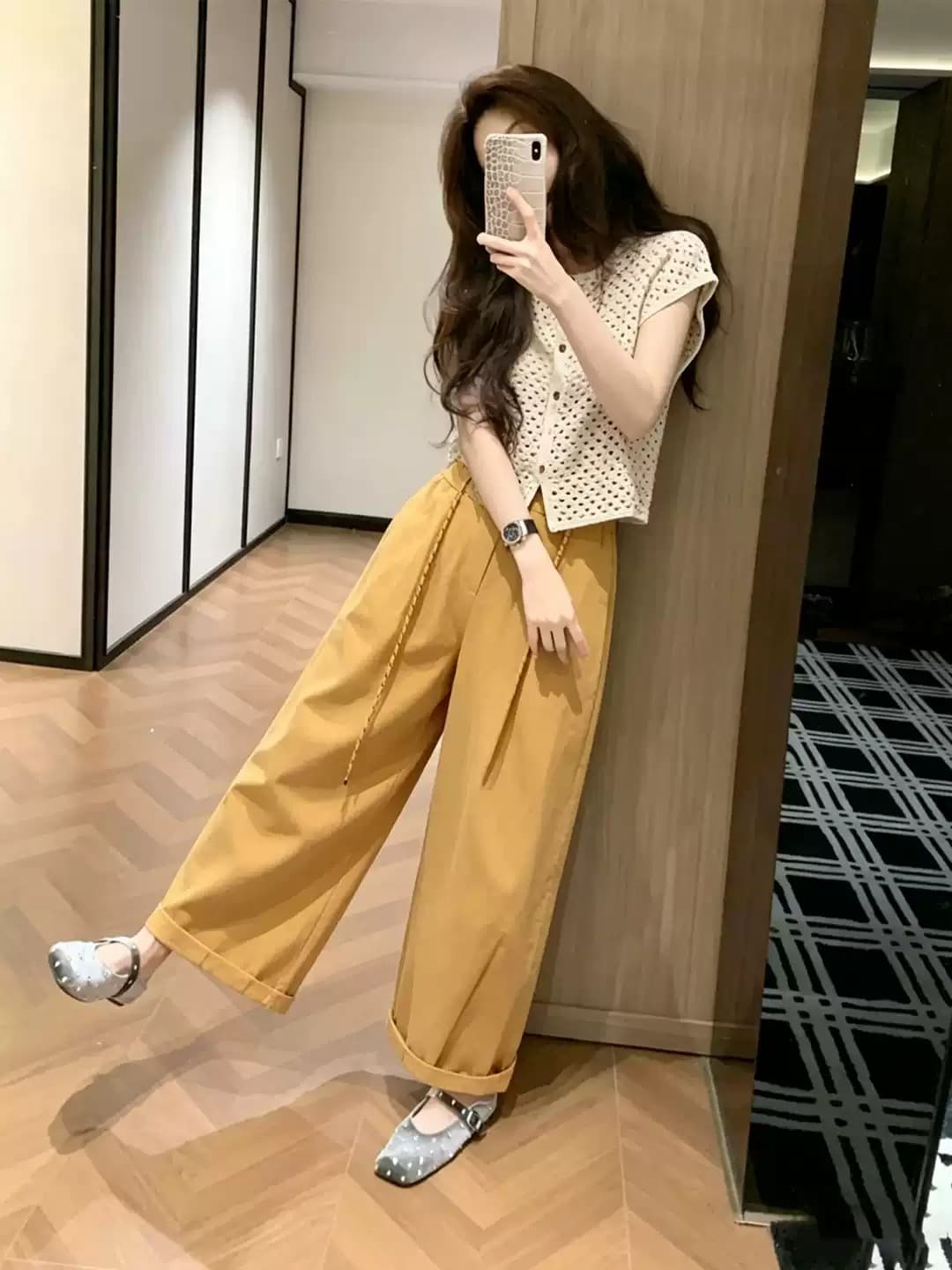 2026 새로운 품격 전체 집합 ootd 착용 가져 가라. 초여름 고유 한 아름다운 작은 키 와이드 레그 팬츠 투피스 슈트 여성 상세 이미지 1