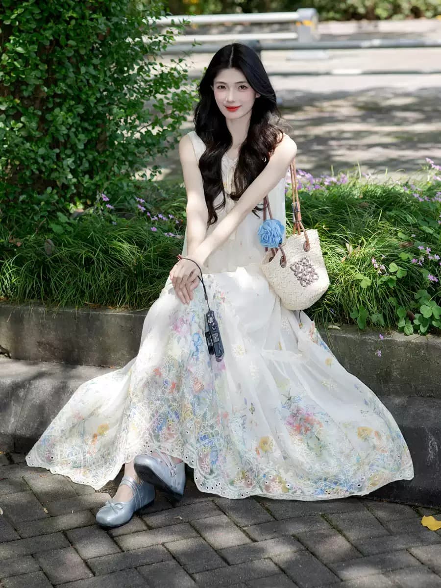 휴가 바람 조끼 여성 드레스 2026 여름 새로운 프랑스식 길다 치마 자이언트 잘 생긴 품격 작은 키 허리 수축 상세 이미지 1