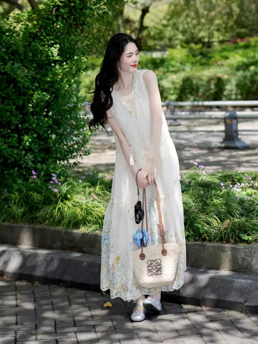 휴가 바람 조끼 여성 드레스 2026 여름 새로운 프랑스식 길다 치마 자이언트 잘 생긴 품격 작은 키 허리 수축 상세 이미지 2