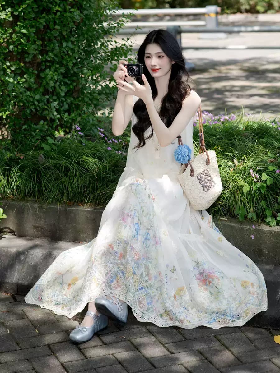 휴가 바람 조끼 여성 드레스 2026 여름 새로운 프랑스식 길다 치마 자이언트 잘 생긴 품격 작은 키 허리 수축 상세 이미지 3