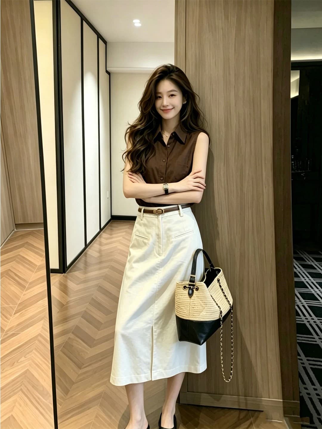 출퇴근 높음 지혜 센스 착용 가져 가라. 전체 집합 품격 오래된 돈 바람 아마 민소매 셔츠 반신 스커트 투피스 슈트 여성 여름 이미지 4