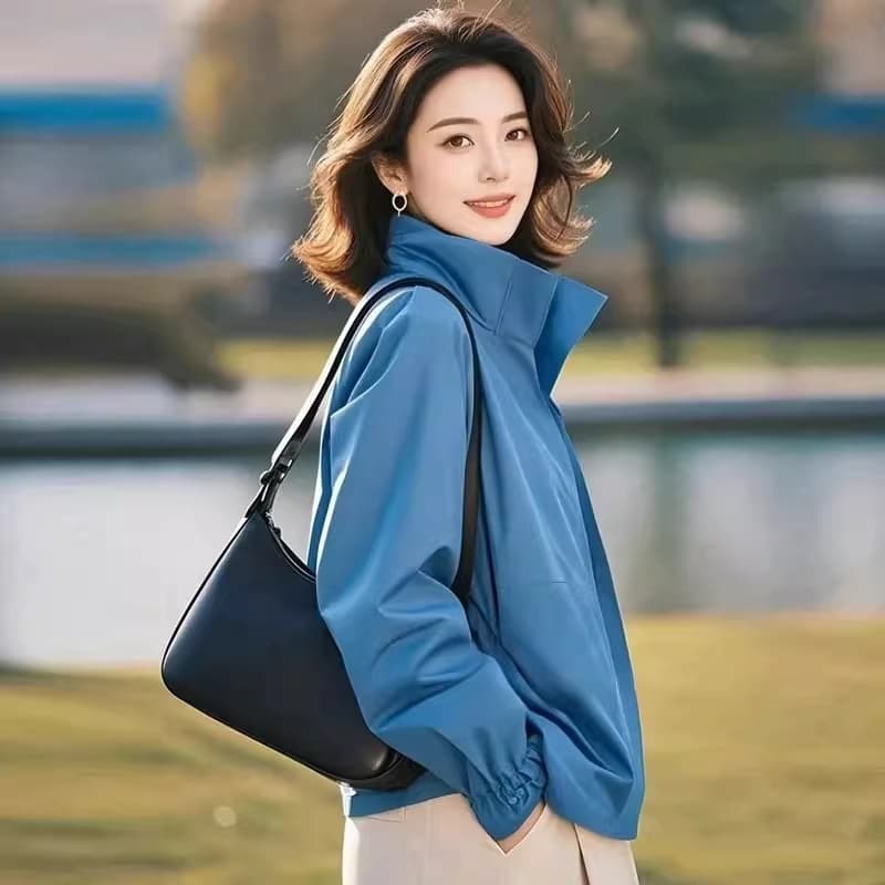 캐주얼 다용도 스탠드 칼라 오픈 가디건 여성 코트 2025 봄 가을 인기 ~ 중 아름다운 외국 가스 연령 감소 고급 센스 자켓 상세 이미지 1