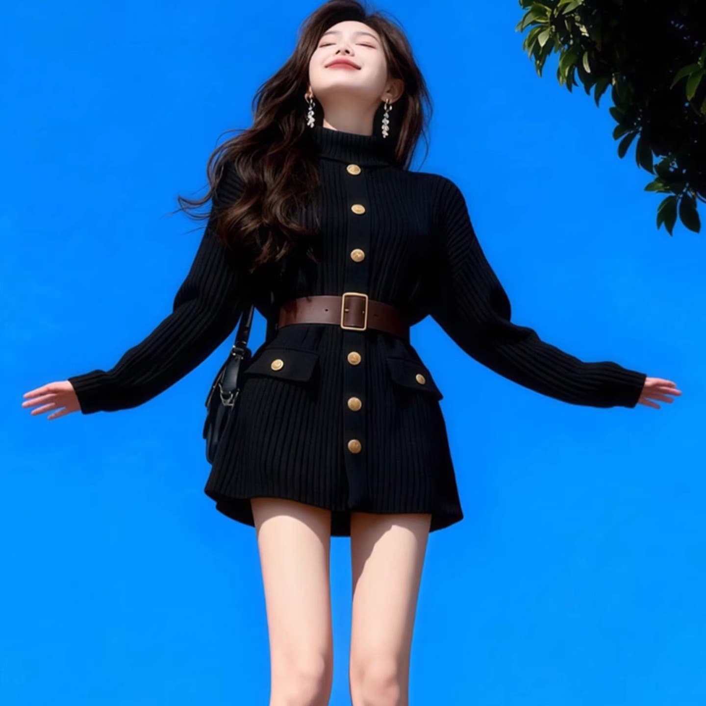 작은 샤넬 스타일 검정색 빛 럭셔리 품격 명문 여성 드레스 2025 년 가을 겨울 새로운 자이언트 잘 생긴 치마 미니 스커트 여성 의류 이미지 5