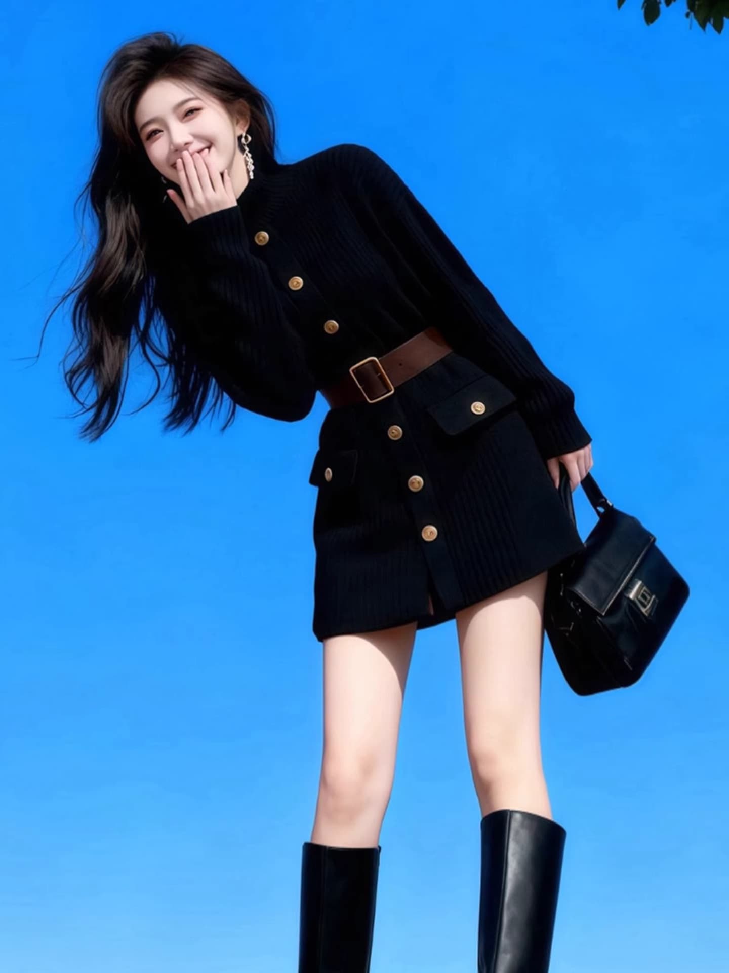 작은 샤넬 스타일 검정색 빛 럭셔리 품격 명문 여성 드레스 2025 년 가을 겨울 새로운 자이언트 잘 생긴 치마 미니 스커트 여성 의류 상세 이미지 2