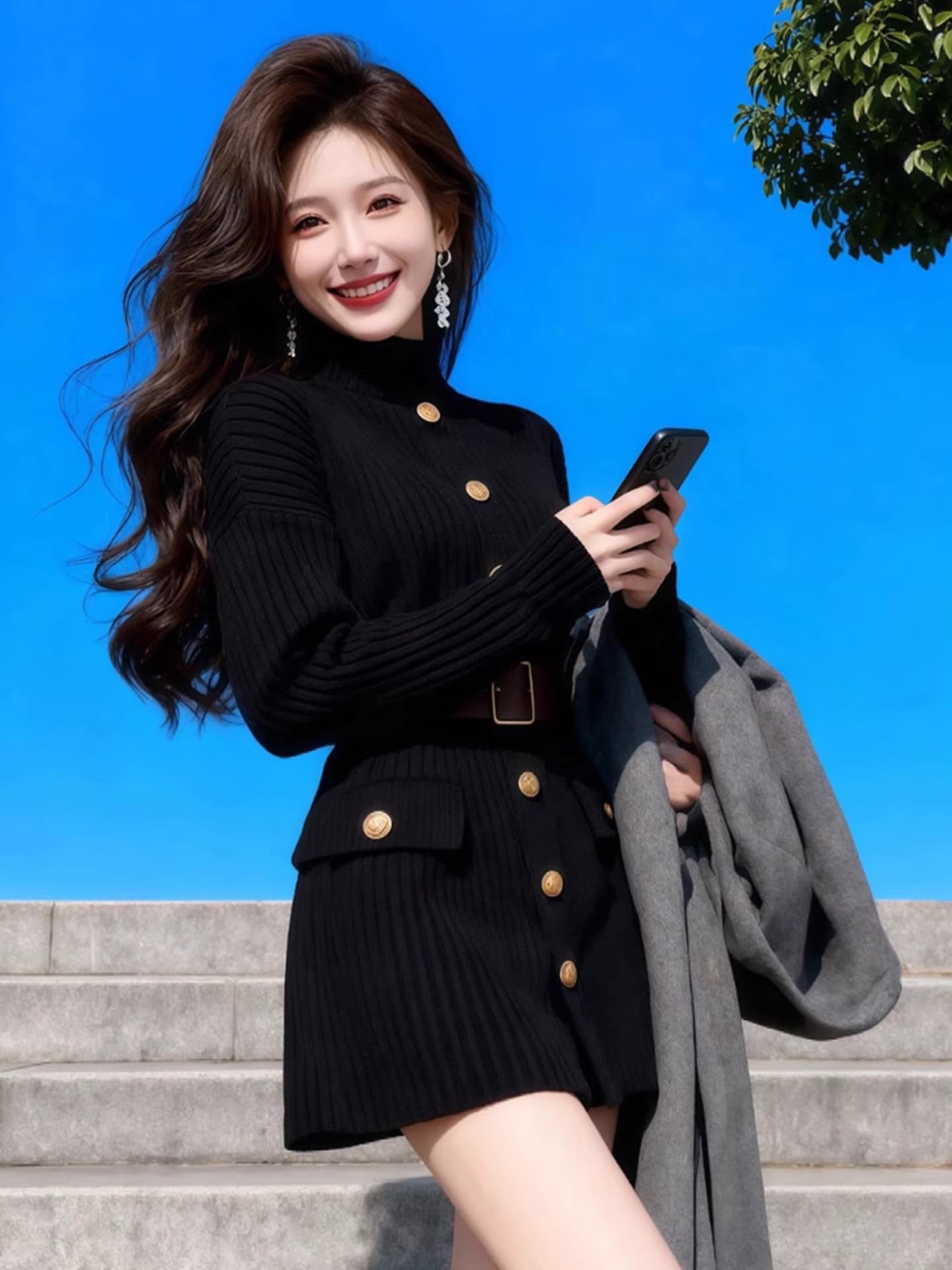 작은 샤넬 스타일 검정색 빛 럭셔리 품격 명문 여성 드레스 2025 년 가을 겨울 새로운 자이언트 잘 생긴 치마 미니 스커트 여성 의류 상세 이미지 3