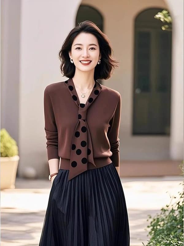 브라운 숄 몸매 가꾸기 인사이드 가져 가라. 니트 스웨터 여성 여름 새로운 디자인 센스 작은 대중 Chic 품격 기본 셔츠 맨위 이미지 3