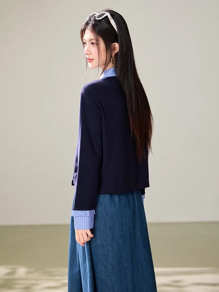 한 부서 학원 스타일 페이크 레이어드 스트라이프 POLO 칼라 여성 셔츠 2026 가을 새로운 패션 슬림해 보이는 다용도 맨위 상세 이미지 3