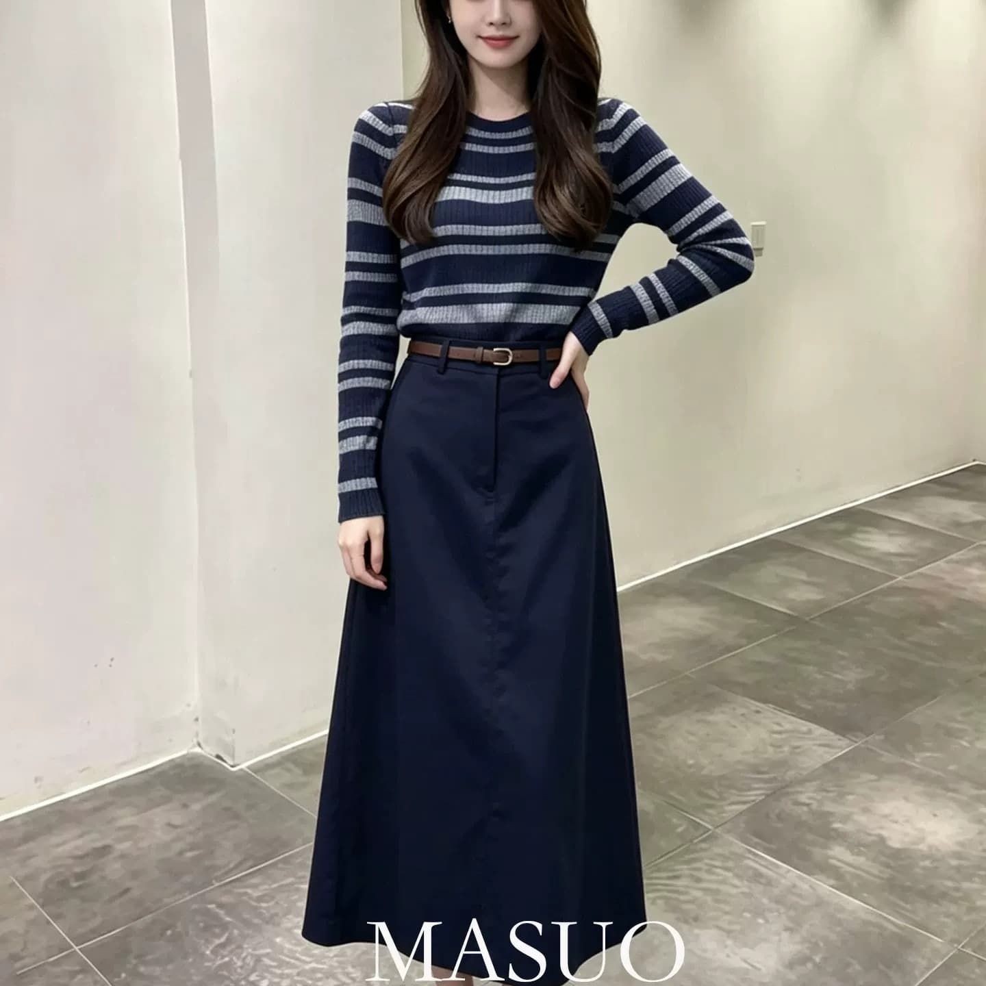 품격 전체 집합 ootd 착용 가져 가라. 2026 새로운 빛 요리 한 바람 스트라이프 긴팔 니트 스웨터 하이웨이스트 반신 치마 세트 이미지 5