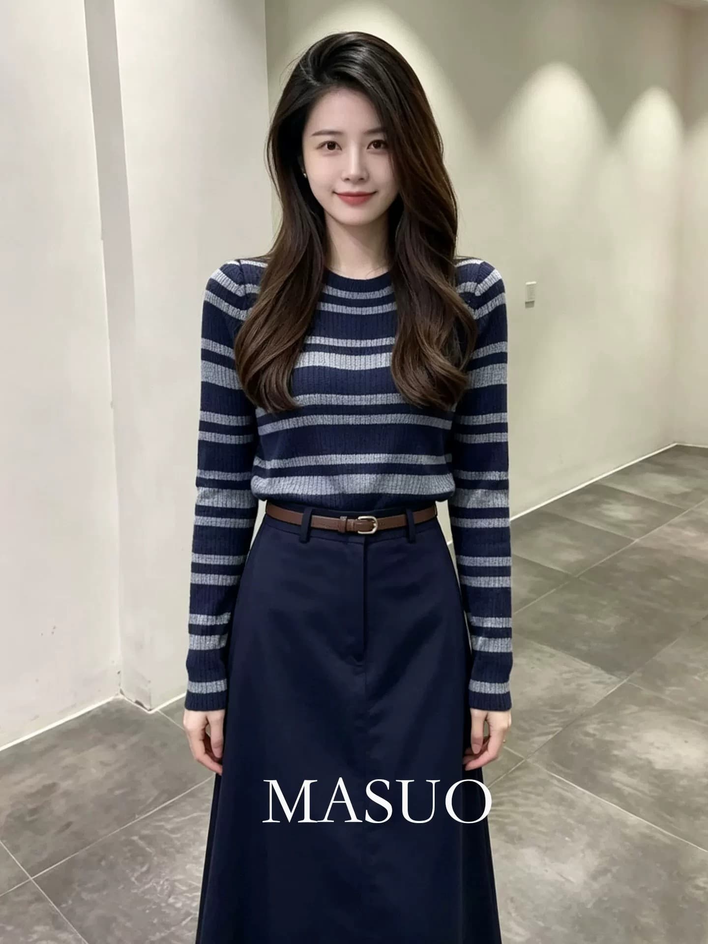 품격 전체 집합 ootd 착용 가져 가라. 2026 새로운 빛 요리 한 바람 스트라이프 긴팔 니트 스웨터 하이웨이스트 반신 치마 세트 상세 이미지 3