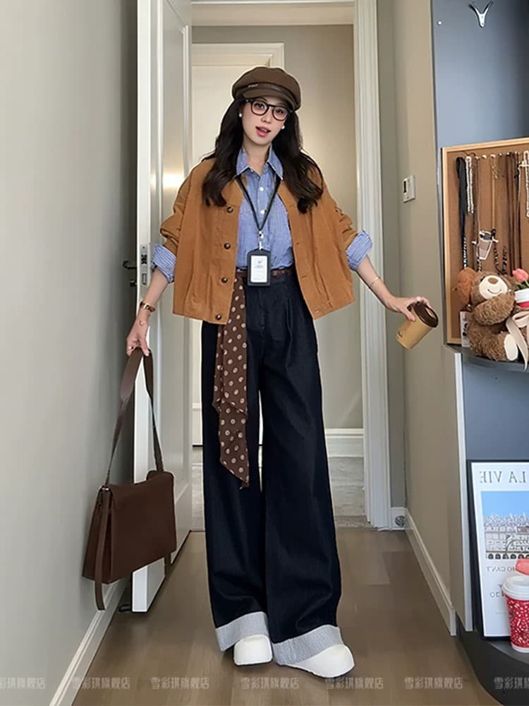 이른 가을 코디 전체 집합 레트로 코듀로이 재킷 이미지 2