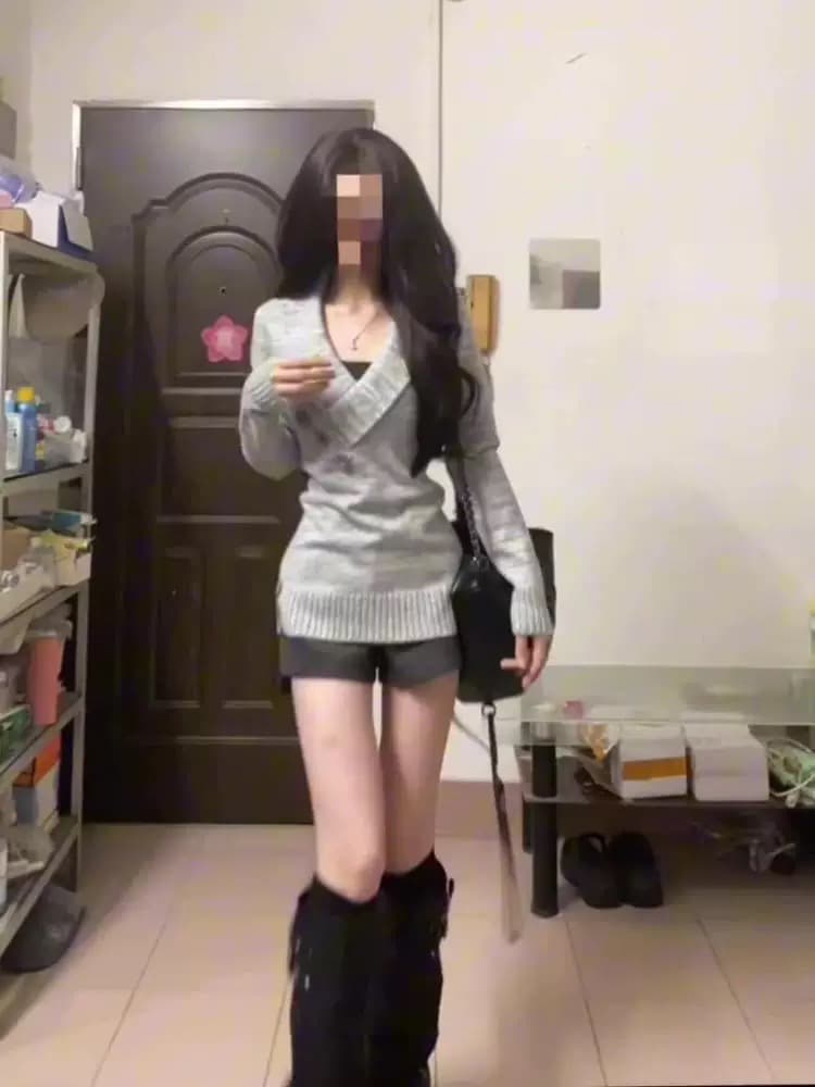 한 부서 디자인 센스 V넥 회색 스웨터 여자 겨울 품격 작은 대중 몸매 가꾸기 슬림해 보이는 허리 수축 인사이드 가져 가라. 니트 맨위 상세 이미지 5