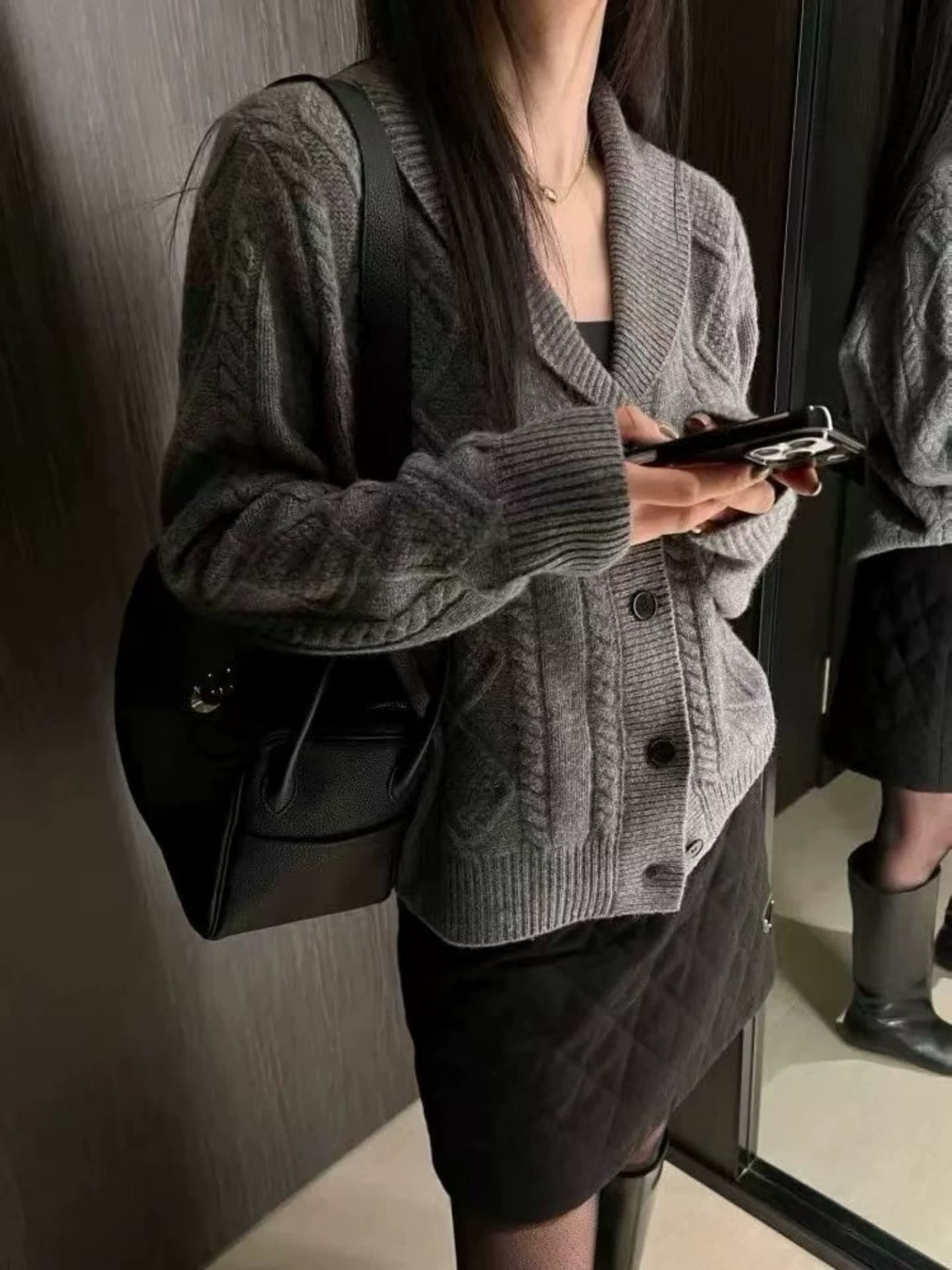 레트로 폴로 칼라 V넥 다이아몬드 모양 꽈배기 니트 오픈 가디건 여성 패션 슬림해 보이는 스웨터 여자 2026 봄 새로운 상세 이미지 5