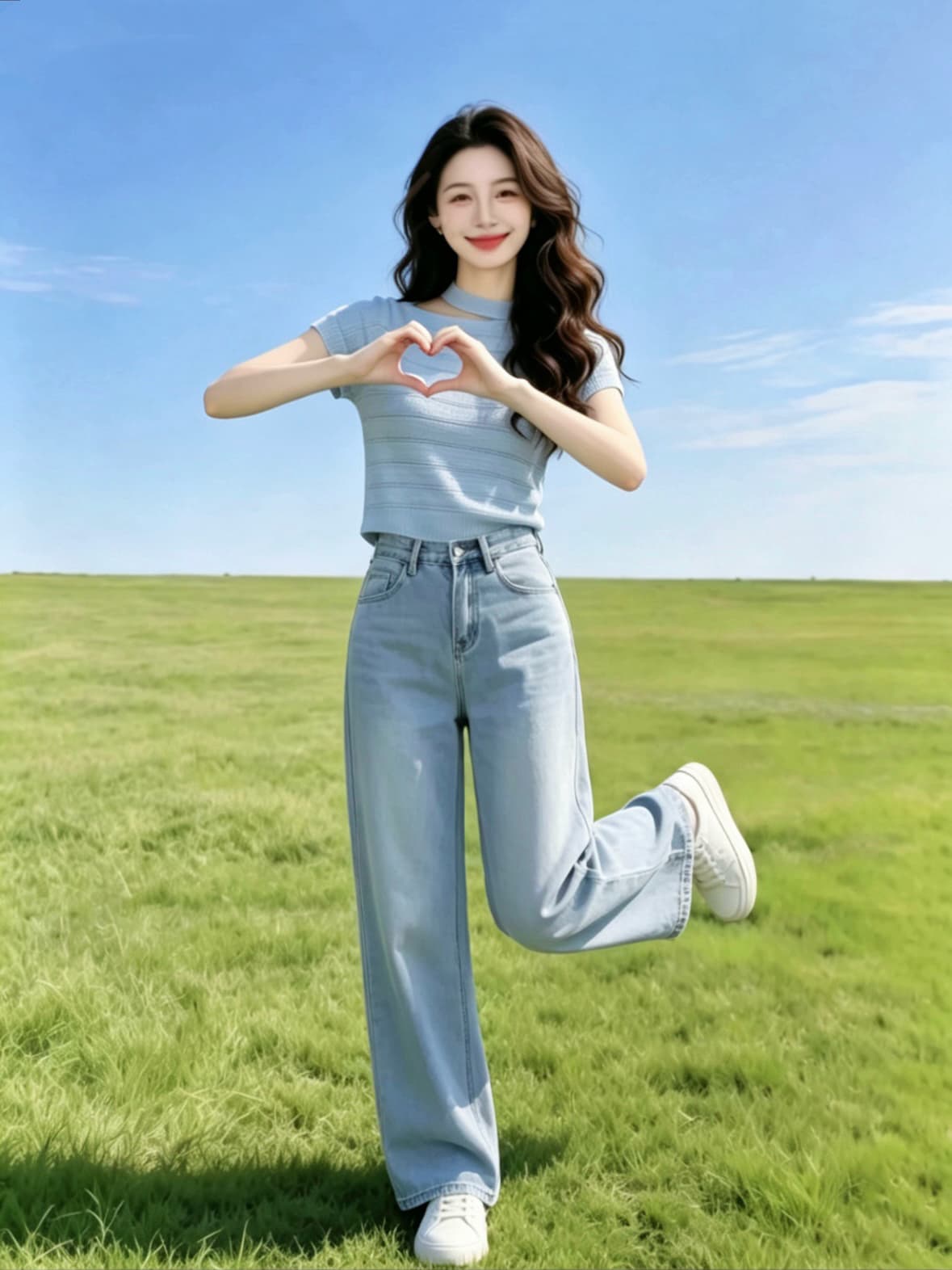 자이언트 잘 생긴 ~ 중 여름 전체 집합 느슨함 한 부서 외국 가스 연령 감소 라운드 넥 홀로우 아웃 니트 맨위 청바지 투피스 세트 상세 이미지 4