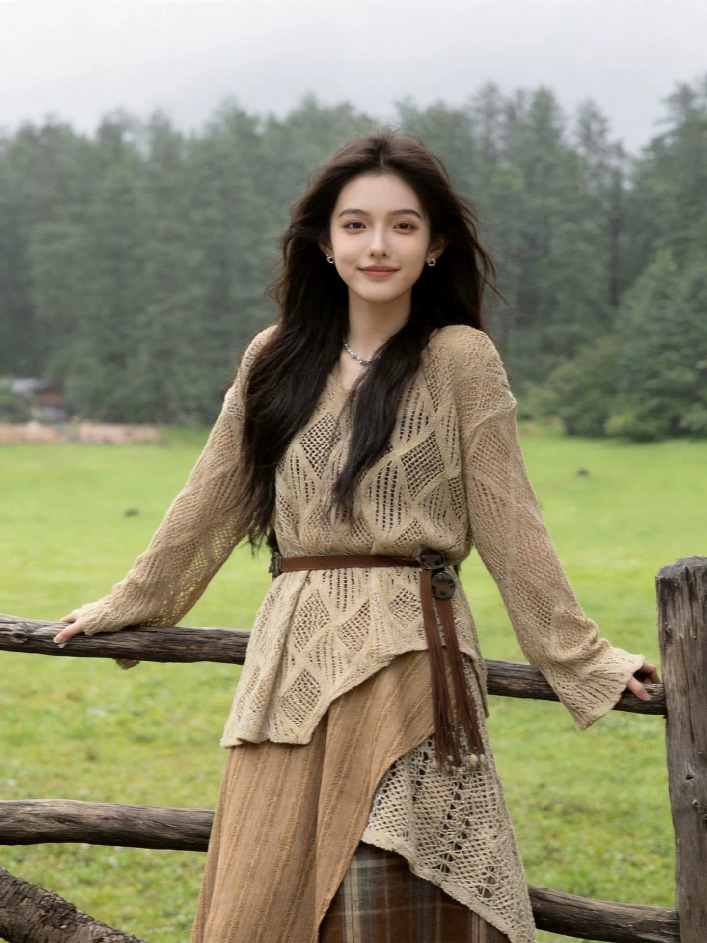2026 새로운 프랑스식 휴가 바람 홀로우 아웃 패치워크 드레스 아이들 그레이트 통해보기 가져 가라. 전체 집합 롱 스커트 세트 이미지 3