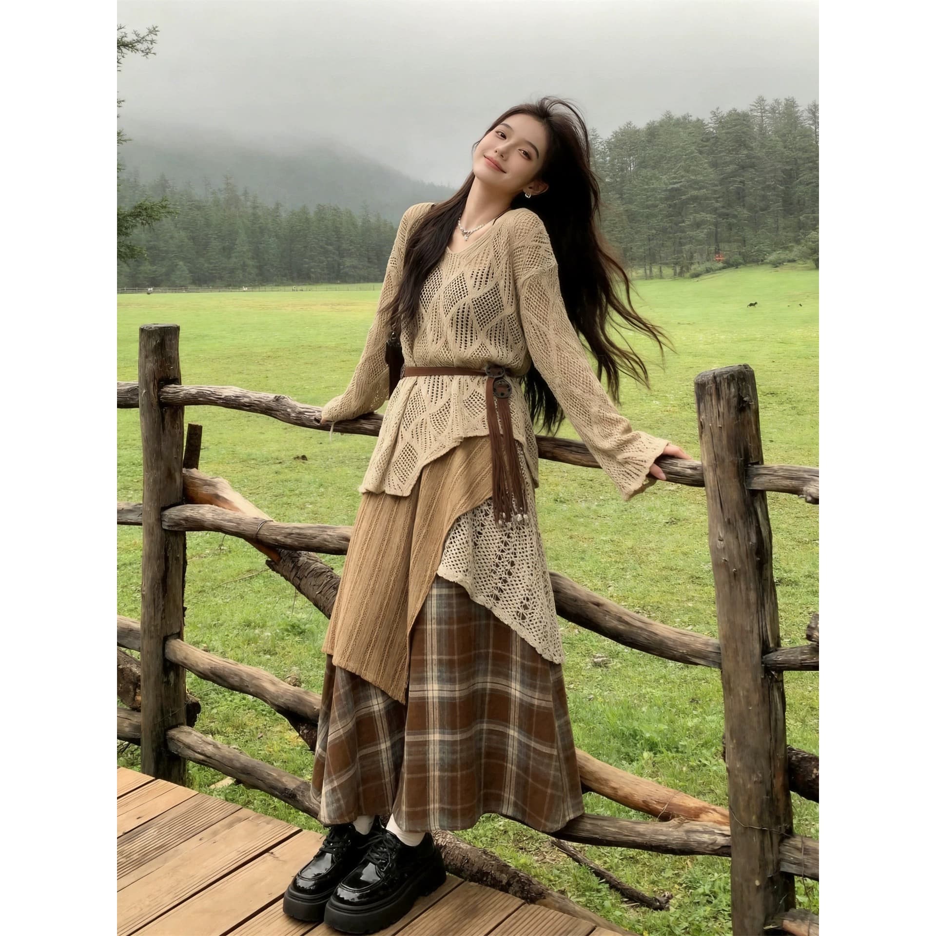 2026 새로운 프랑스식 휴가 바람 홀로우 아웃 패치워크 드레스 아이들 그레이트 통해보기 가져 가라. 전체 집합 롱 스커트 세트 이미지 5