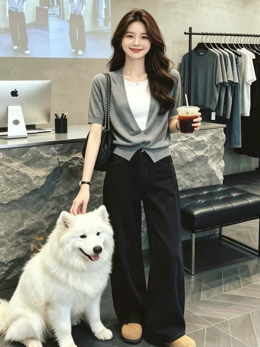 회색 페이크 레이어드 한 부서 디자인 반팔 티셔츠 여성 여름 2026 새로운 아름다운 자이언트 잘 생긴 고유 한 아름다운 세트 상세 이미지 5