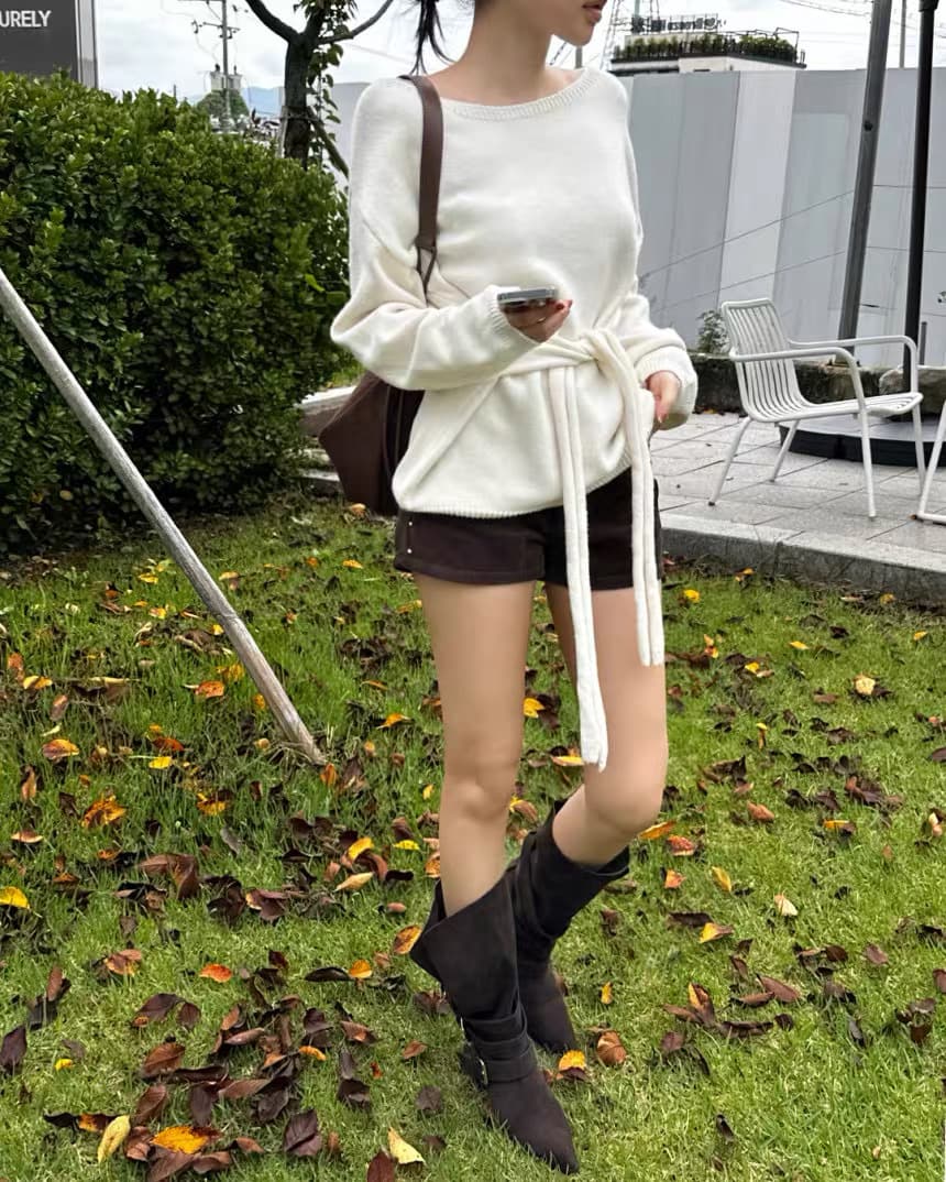 한국 chic 가을 겨울 한 부서 디자인 센스 레이스업 허리 수축 슬림해 보이는 니트 스웨터 셔츠 상세 이미지 28
