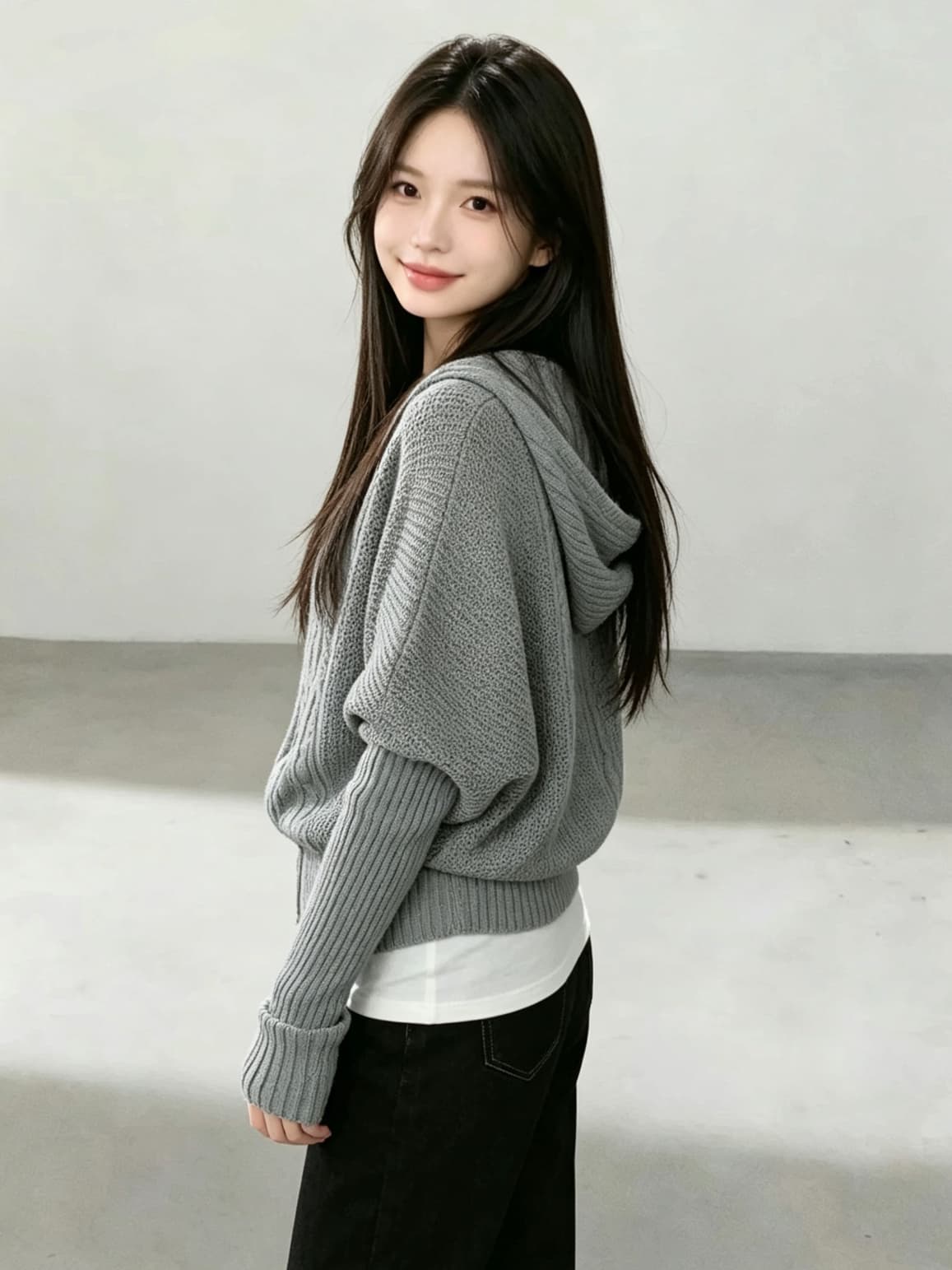 주간 실크 아마 3 차원 짜임 배트윙 소매 니트 카디건 코트 통기성 편안함 상세 이미지 5