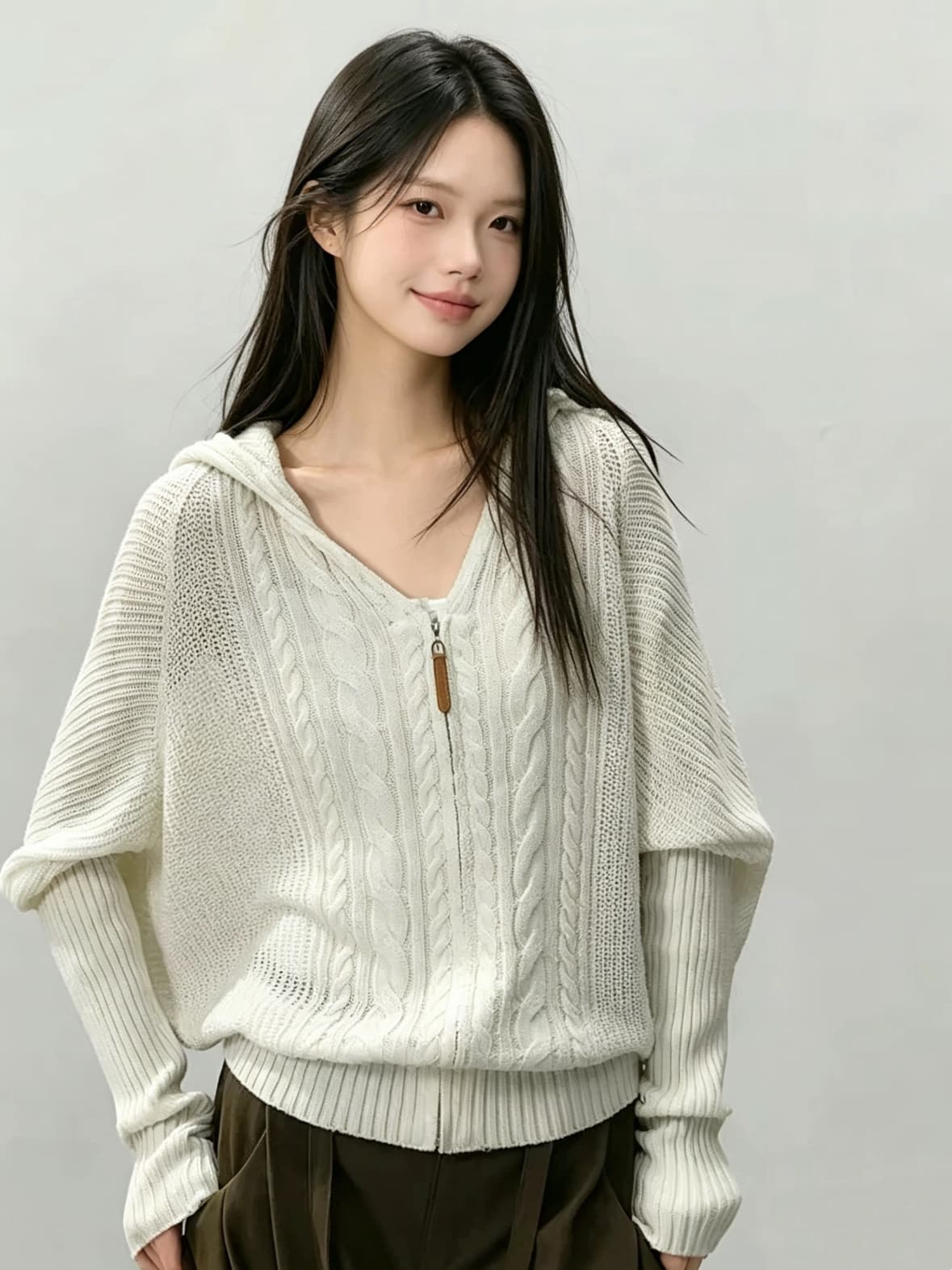 주간 실크 아마 3 차원 짜임 배트윙 소매 니트 카디건 코트 통기성 편안함 상세 이미지 9