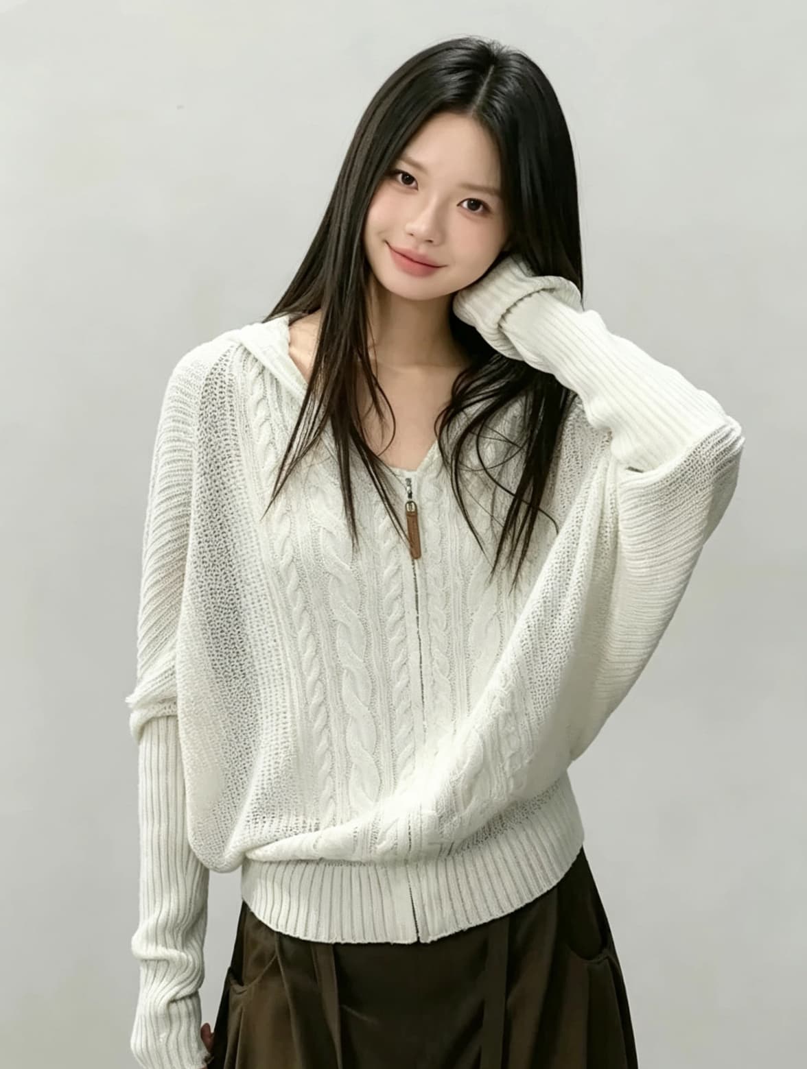 주간 실크 아마 3 차원 짜임 배트윙 소매 니트 카디건 코트 통기성 편안함 상세 이미지 10
