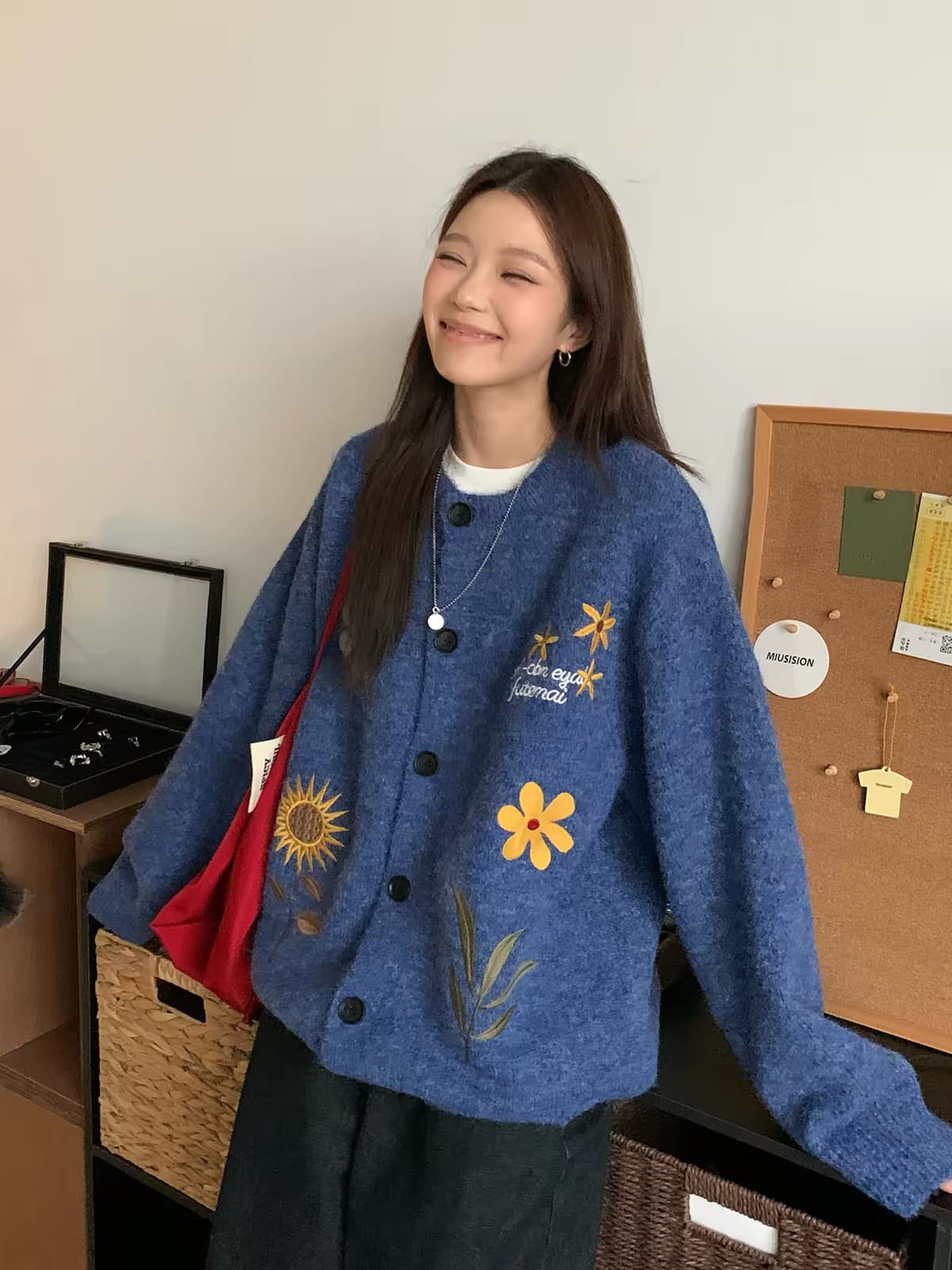 레트로 양모 니트 오픈 가디건 스웨터 여자 이른 가을 새로운 루즈핏 느긋한 바람 스웨터 코트 맨위 상세 이미지 1