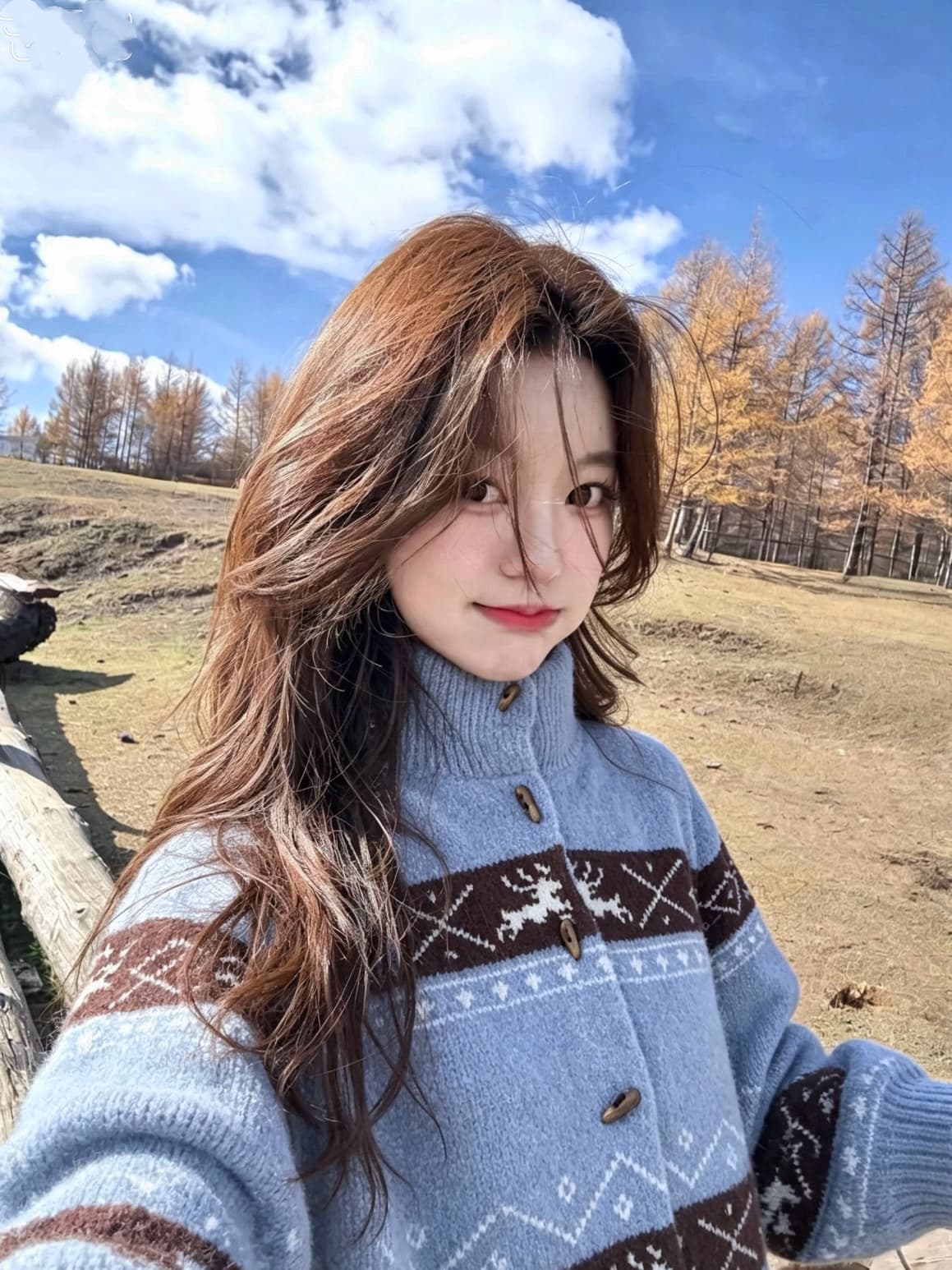가을 겨울 2026 새로운 레트로 공정한 섬 자카드 양모 혼방 뒤집다 스탠드 칼라 소뿔 버클 니트 오픈 가디건 스웨터 여자 이미지 2